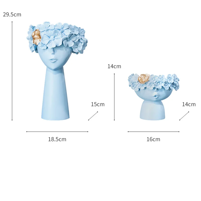 1 Pair Creative Human Head Vase Sundries Storage Box Decorative Resin Vase Mother's Day Home Model Room Decoration Ornaments