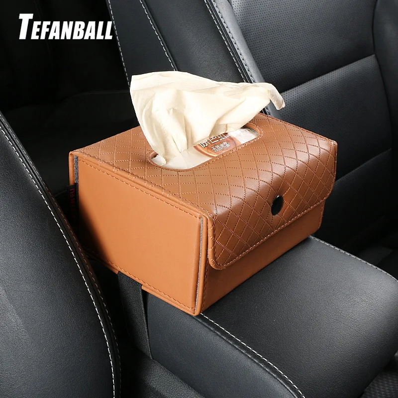 

Car Armrest box tissue box Creative holder Leather seat back hanging pater towel case Storage bag for car interior accessores
