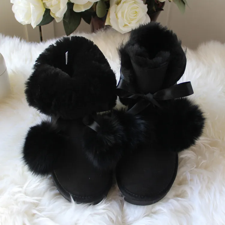 Женские зимние ботинки из натуральной овечьей шерсти; женские теплые зимние ботинки; брендовые ботинки из натуральной овечьей кожи; зимние ботинки для женщин - Цвет: black