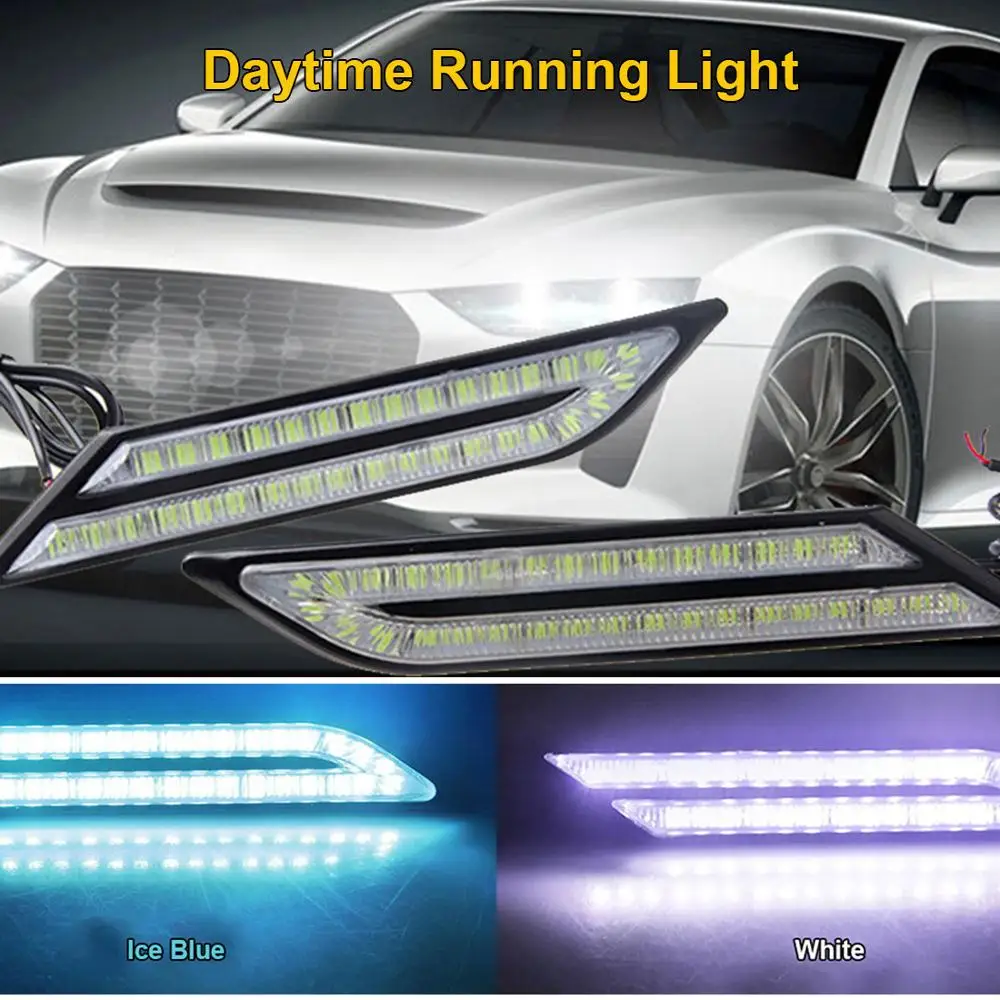

2x car DRL LED Daytime Running Lights White Turn Signal Warning Light Blade Daytime Running Lights Car Universal Headlights