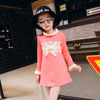 

Children's Clothing Korean Fall and Winter New Girls Add Fur Thickening Render Unlined Upper Garment Lace Long T-shirts 2 Colour