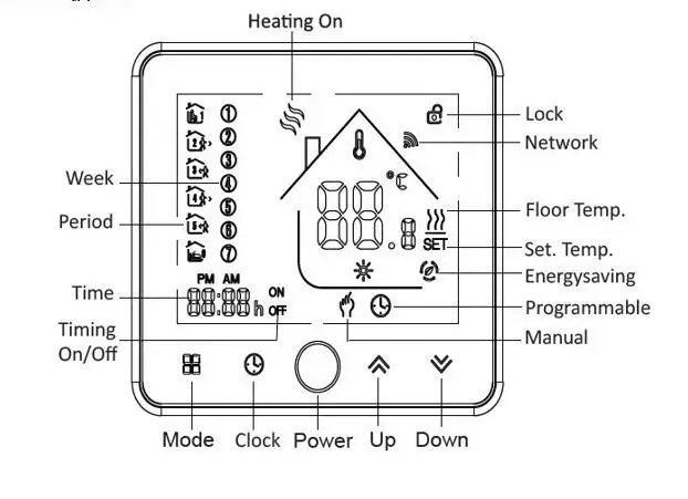 BHT-002GC настенный котел термостат Электрический нагрев сантехника ЖК большой экран регулятор температуры