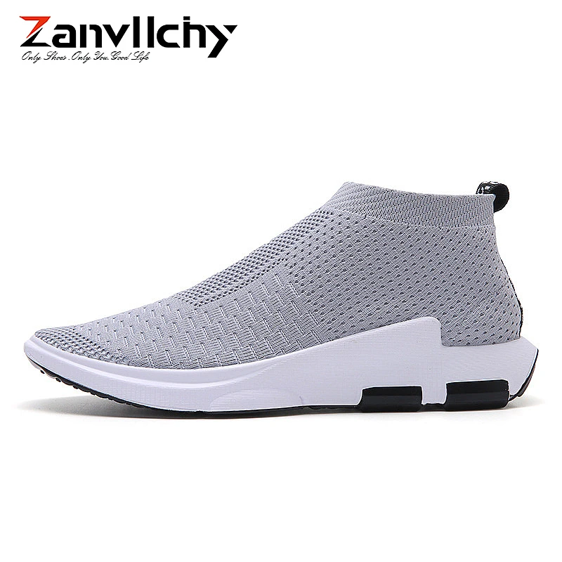 

Zanvllchy 2018 Autumn Mens Fashion Sock Shoes Breathable Mesh High Top Sneakers Male Red Casual Shoes Flyknit Slip On Shoes Men