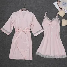 Новинка, женское атласное шелковое вечернее платье, кимоно, халат, пижамы, наборы, сексуальное женское белье, ночная рубашка, ночной халат de nuit