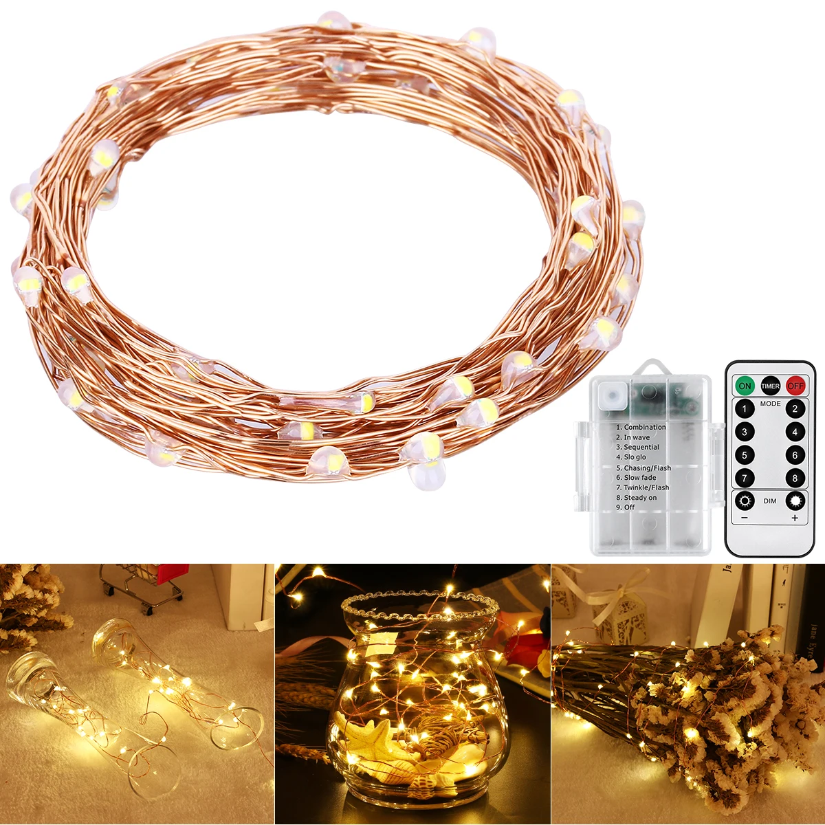 YUNLIGHTS 5M 50 LED Starry String Lights Battery Powered Decorative String Lights With 8 Modes