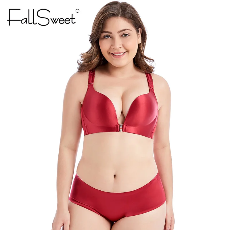  FallSweet Front Closure Bras Set Sexy Lace Beauty Back Lingerie Set Push Up Underwear Set for Women