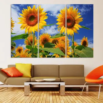 

3panel Frameless painting canvas decorative painting sunflowers picture of modern home bedroom wall art picture,No framed