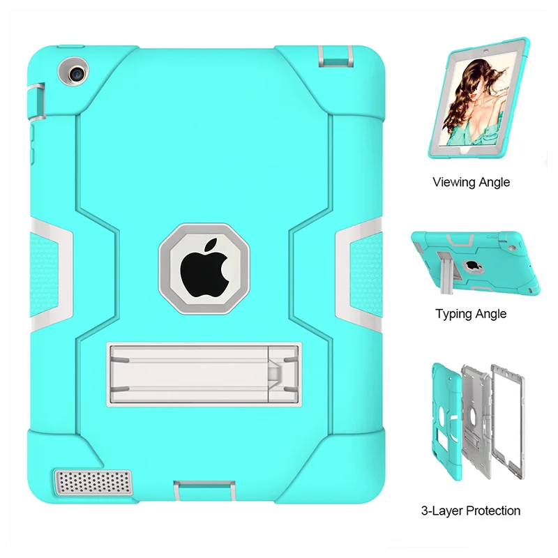 New Armor Case For Apple iPad 2 3 4 Kids Safe Heavy Duty Silicone Hard Case Cover With Stand Holder For iPad 234 Coque Cases (6)