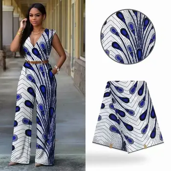 

6 Yards/lot Good quality feather pinted pattern batik wax white background african wax fabric for clothes VH129