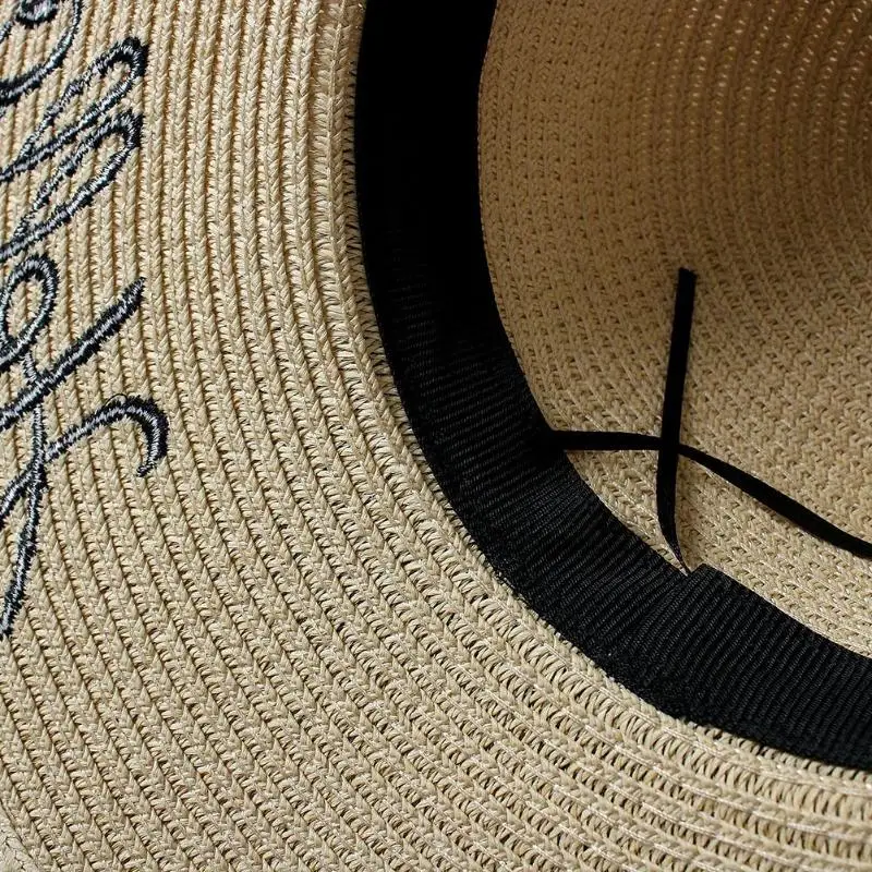 Вышивка Летняя женская соломенная шляпа с широкими полями Защита от солнечных лучей для пляжа шляпа регулируемые складываемые солнечные шляпы