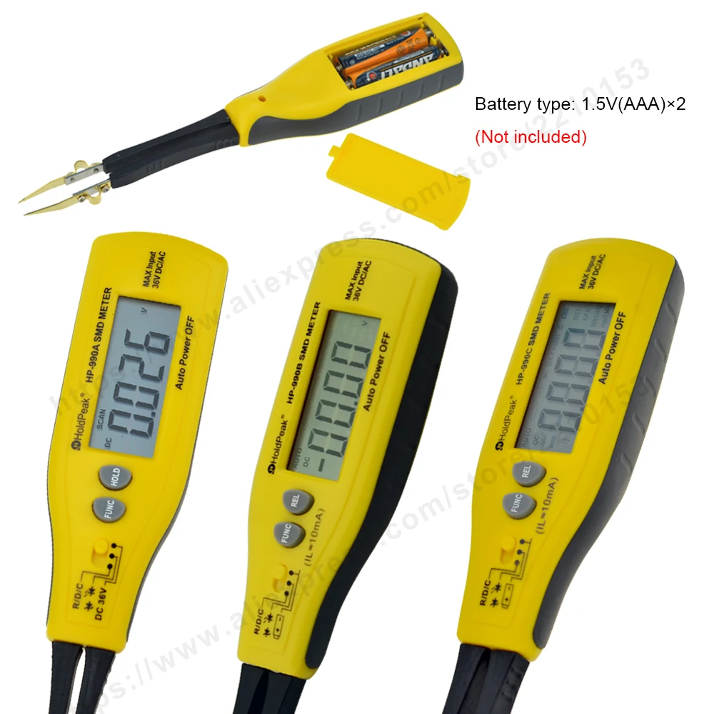 Kopen HoldPeak 990A B C 3000 6000 Telt SMD Tester Digitale Multimeter Weerstand Capaciteit Meter LCR Patch Tester diode Meter