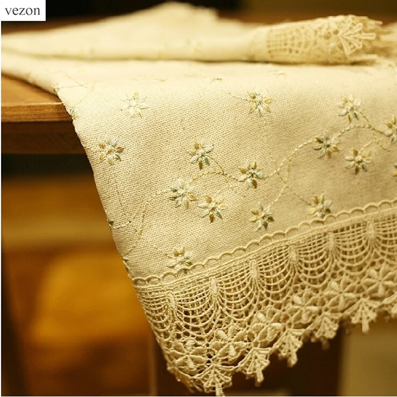 

New Arrive Luxury Cotton Linen Embroidery Floral Lace Tablecloth Elegant Embroidered Europe Pastoral Table Cloth Towel Covers