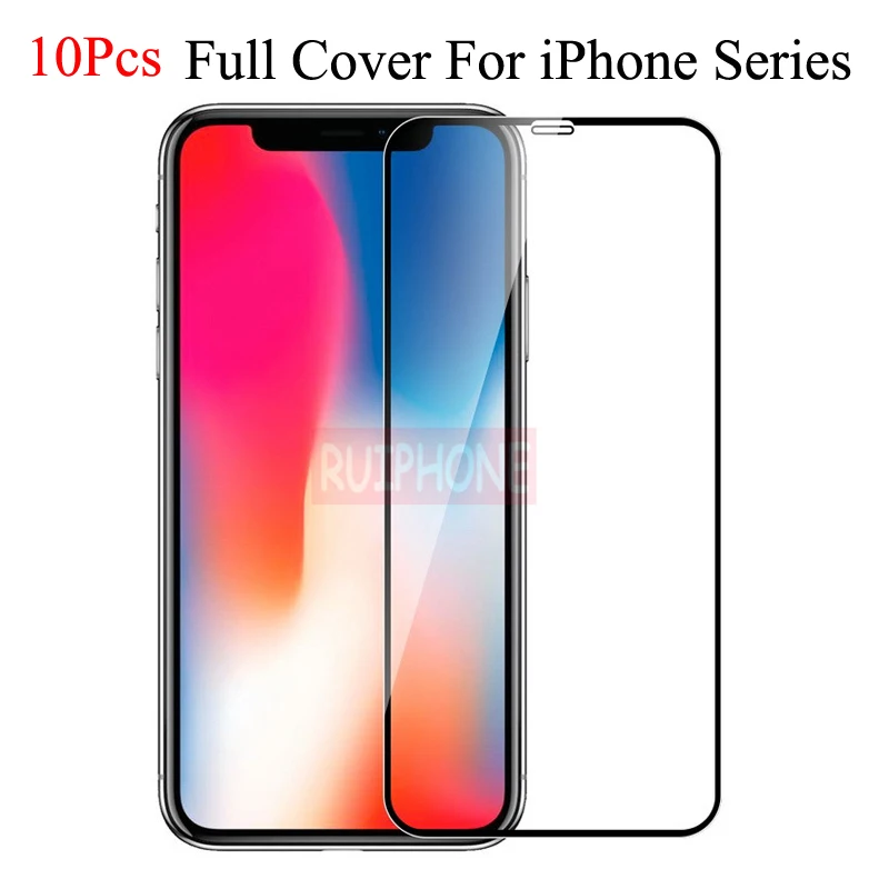 

10 Pcs iPhone XS MAX XR screen protector glass on iPhone 7 X protective glass on iPhone 8 6 6S plus tempered glass full cover