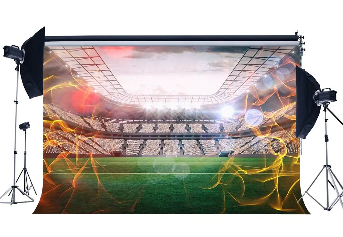 Футбол поле фон стадион фонов Сияющие огни сцены боке зеленая трава Луг 3D фотографии