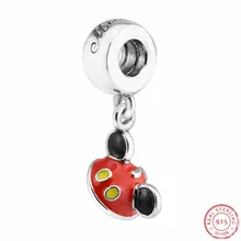 925 стерлингового серебра Многоцветный эмалированный Микки Маус "Мики ушной шляпки" кулон бусины DIY Fit PANDORA Подвески для изготовления ювелирных изделий FL541