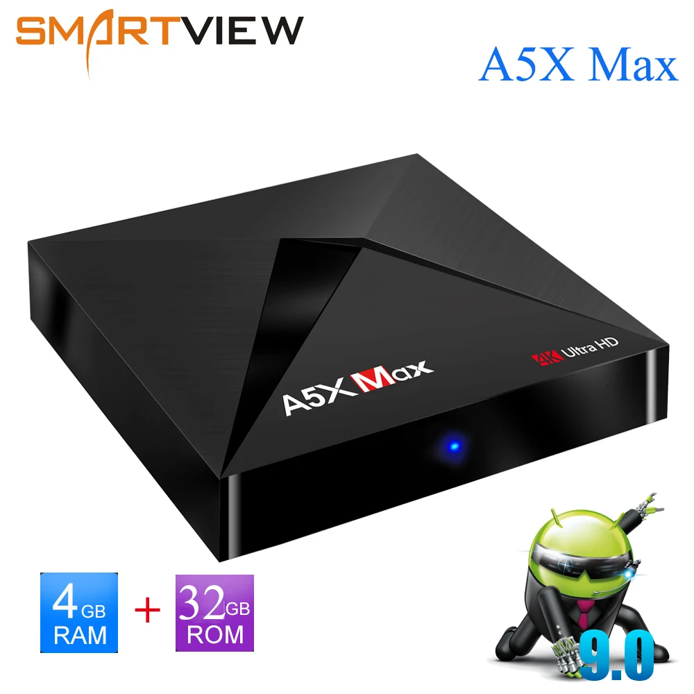 

Smart TV BOX Android 9.0 RK3328 Quad-Core TVBox A5X MAX 4GB RAM 32GB 100M LAN 4K HD H.265 DLNA Airplay Media Player Set Top Box