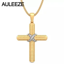 Уникальный Крест твист Интерсект кулон натуральный самоцвет ювелирный изделия Твердые 14 к из золота двух цветов реальные Алмазные обручальные Подвески ожерелье