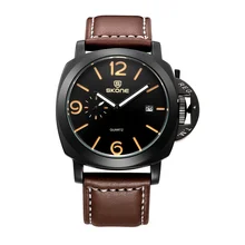 Skone мужские деловые часы, мужские роскошные брендовые водонепроницаемые армейские военные часы, кожаный ремешок, календарь, кварцевые часы, наручные часы