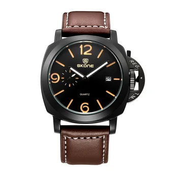 

Skone Men's Business Watch Male Luxury Brand Waterproof Army Military Watches Leather Strap Calendar Quartz Clock Wristwatch