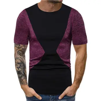 

2019 New Large Size Men's Stitching Round Neck Short Sleeved Casual T Shirt Bottoming Shirt