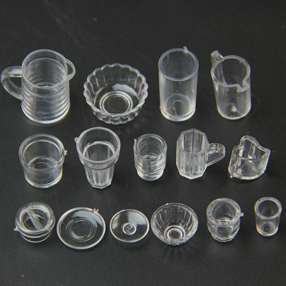 15 шт чашка для кукольного домика Набор мини пластиковые миниатюры для кукольного домика посуда для напитков винные бутылки бокалы пивные тарелки аксессуары