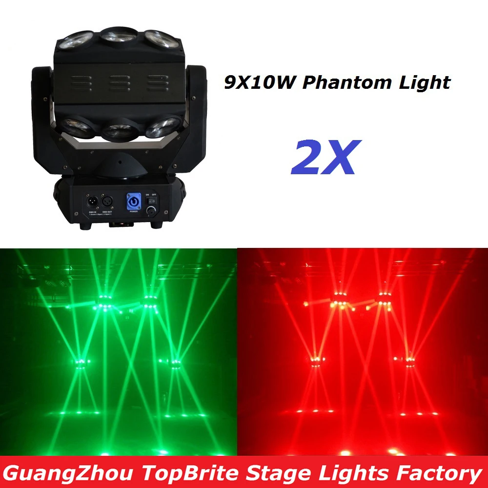 Free Shipping High Quality 2XLot NEWEST 9X10W LED Moving Head Light