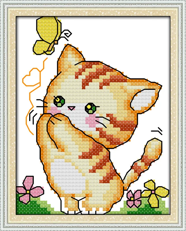 

The lovely cat Printed Canvas DMC Counted DIY Chinese Cross Stitch Kits printed Cross-stitch set Embroidery Needlework