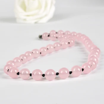 

Pink and black, romantic and lovely 10 mm rose quartz necklace feeling of heartbeat.