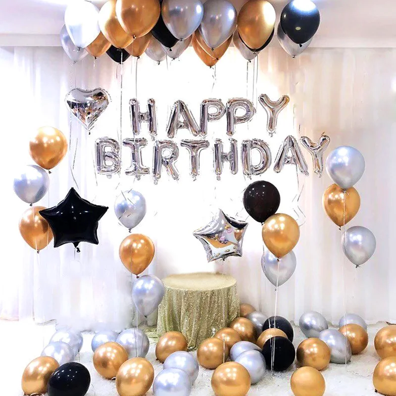

76pcs/Set Happy Birthday Letter Foil Balloons Baby Shower Birthday Party Gold Silver Chrome Latex Air Helium Ballon Decoration