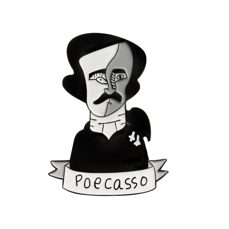 

WEISHUOLI Head Portrait Brooches Cute Metal Enamel Edgar Allan Poe Poecasso Brooch Pin Badge Jewelry Accessories For Women
