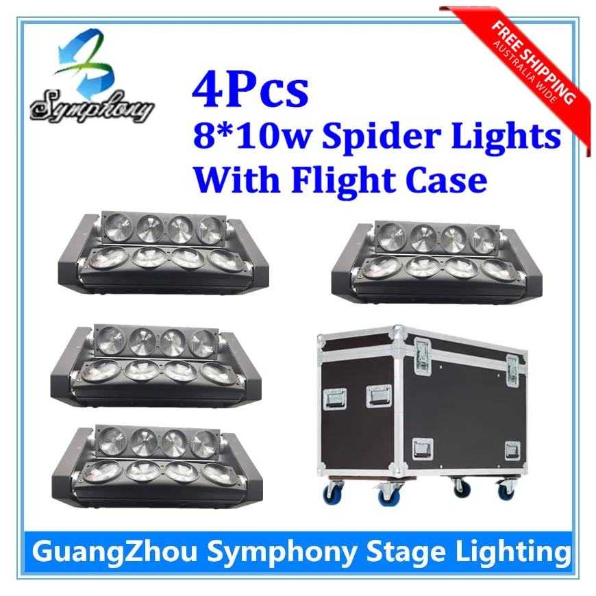 2pcs/lot RGBW 8x10W Quad 4in1 CREE LED moving head beam with Flight Case Spider bar light  DJ Lighting Beam Moving Head Light