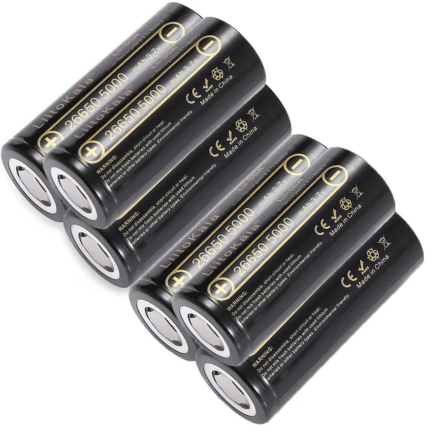 6PCS LiitoKala 26650 5000mah 26650-50A Li-ion 3.7v Rechargeable Battery for Flashlight 20A