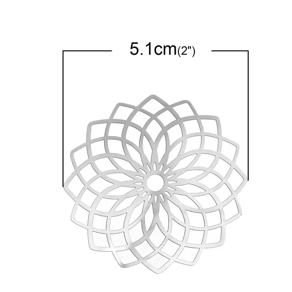 Шампуры из нержавеющей стали фурнитура для украшений цветок Серебряный тон полые 5,1 см(") х 5,1 см(2"), 1 шт Новинка