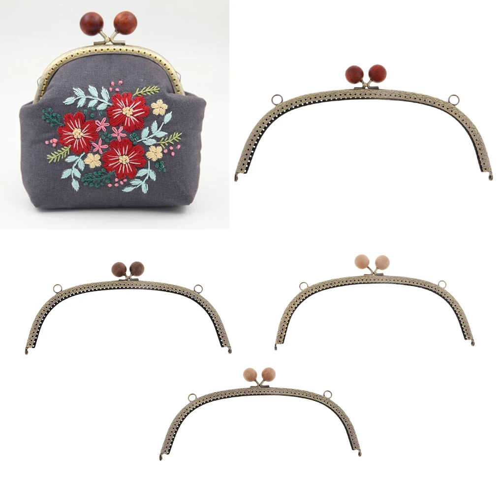  24.5cm Metal Arch Frame Kiss Clasp Lock Bead Head for DIY Handbag Purse Coin Bag