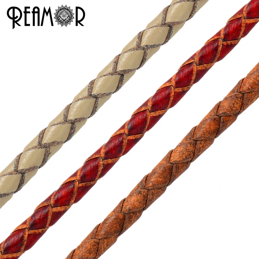 REAMOR 1M 3mm Genuine Leather Cord Round Rope String Cords For Jewelry