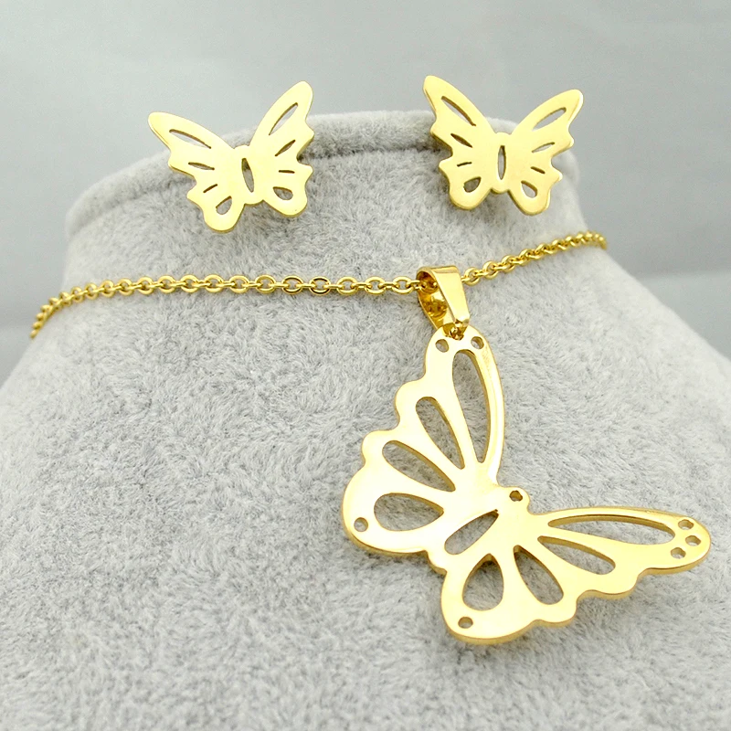 

AMUMIU New Arrival! Hollowing Butterfly Earrings and Necklace Jewelry Sets Women Jewelry Sets HZTZ126