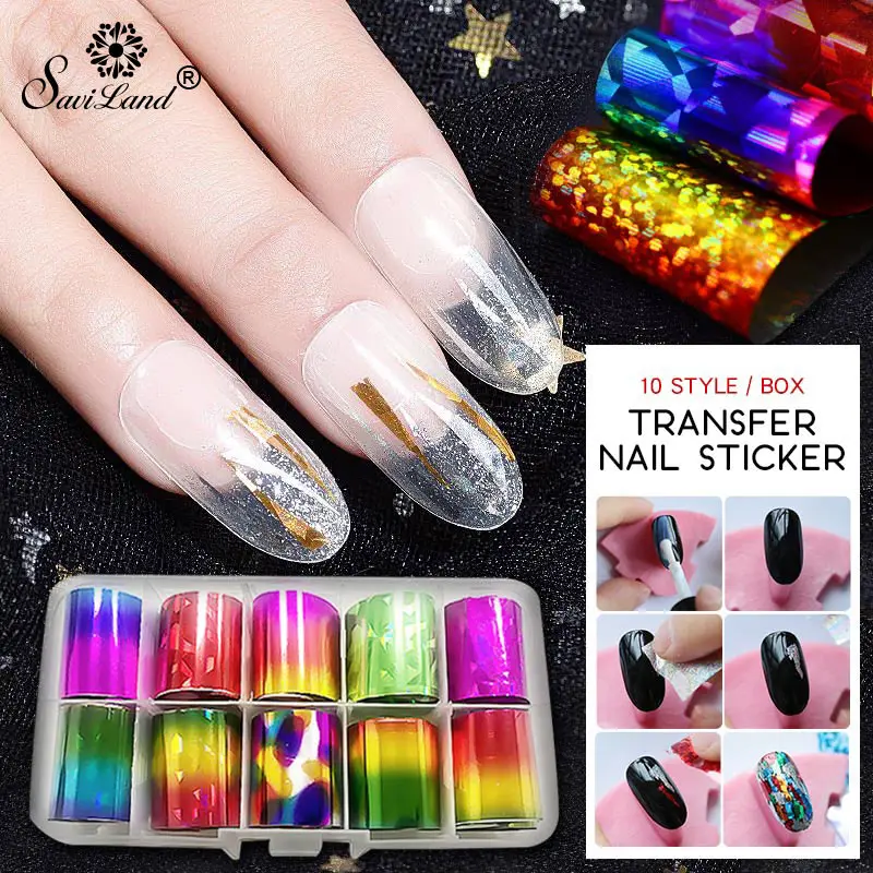 

Saviland Nail Foils Polish Stickers Metal Color Starry Paper Transfer Foil Wraps Adhesive Decals Nail Art Decorations