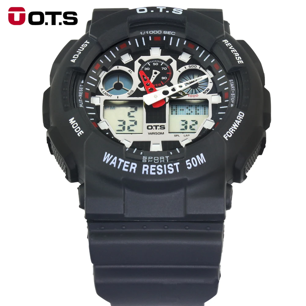 

OTS Top Brand Luxury Analog-Digital Digital Drive Analog Waterproof Alarm Watch men Quartz wristwatch Sport Military 8007