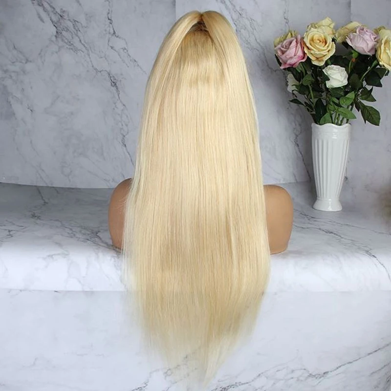 613 Blonde Colored Transparent Lace Front Real Long Straight Human Hair Wig for Black Women Remy Brazilian Invisible Pre Plucked