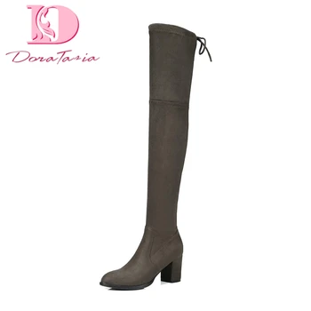 

Doratasia Brand new Large Size 34-43 Slip On Hot Sale Chunky Heels Boots Woman Shoes Slip On Over The Knee High Boots Female