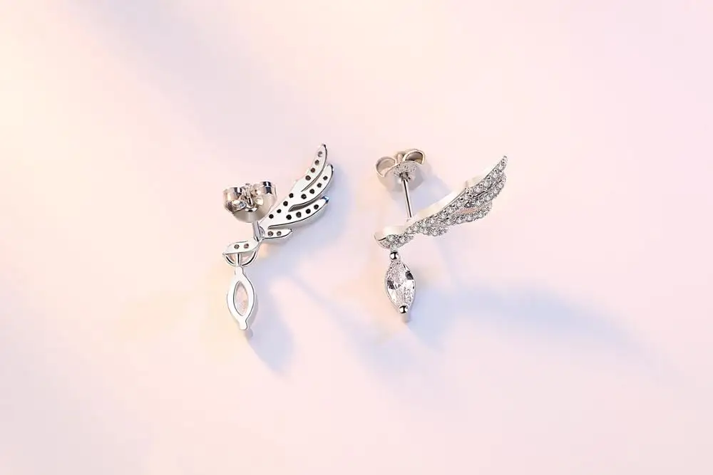 Luxury Brand Trendy Angel Wings Earring Studs Silver Statement Cubic Zirconia Earrings Fashion Earing for Women Oorbellen