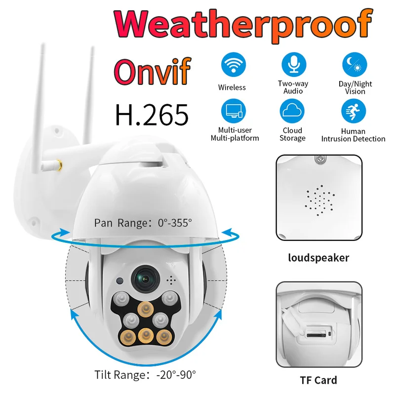 

1080P PTZ IP Camera Outdoor Speed Dome Wireless Wifi Security Camera Pan Tilt 4X Zoom IR Network CCTV Surveillance 720P