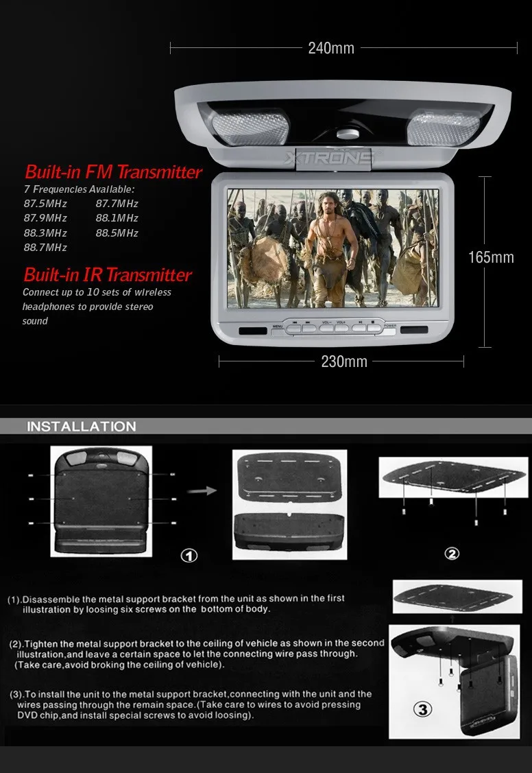Best 9" Car Roof Mounted DVD Player Flip Down Monitor With Game Function Overhead Media Player Ceiling With 2 PCS Headphones For Free 7