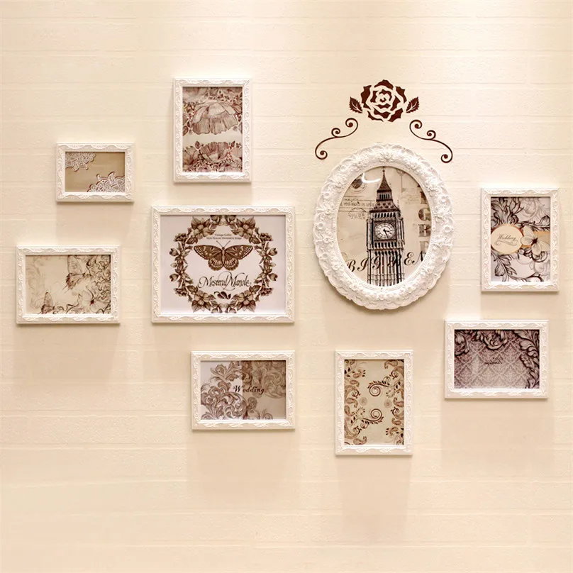 

Vintage Photo Frames 9pcs/set Creative Combination Picture Frame Set Home Decoration Accessories Wood Picture Frames Malduras