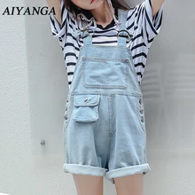 Высокое качество, джинсовые шорты, Комбинезоны для женщин, лето, женские шорты на лямках, Модный комбинезон, карманный светильник, синие повседневные шорты