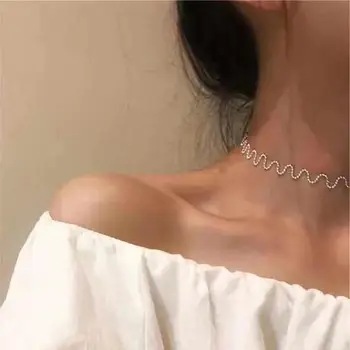 

2019 New Korean Sweet Romantic Beads Wave Silver Chocker Necklaces For Women Lady's Sexy Short Choker Necklace For Party