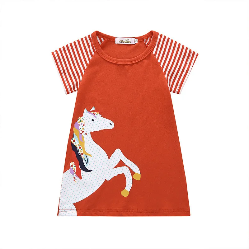 INS Girls Cute Pony Long Style T-Shirt Dress Cotton Short Sleeve Summer Children's Dresses03
