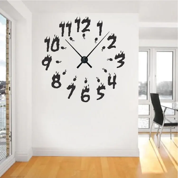 Trendy Fire Clock Design Wall Sticker with Adorable Clock Decals Living