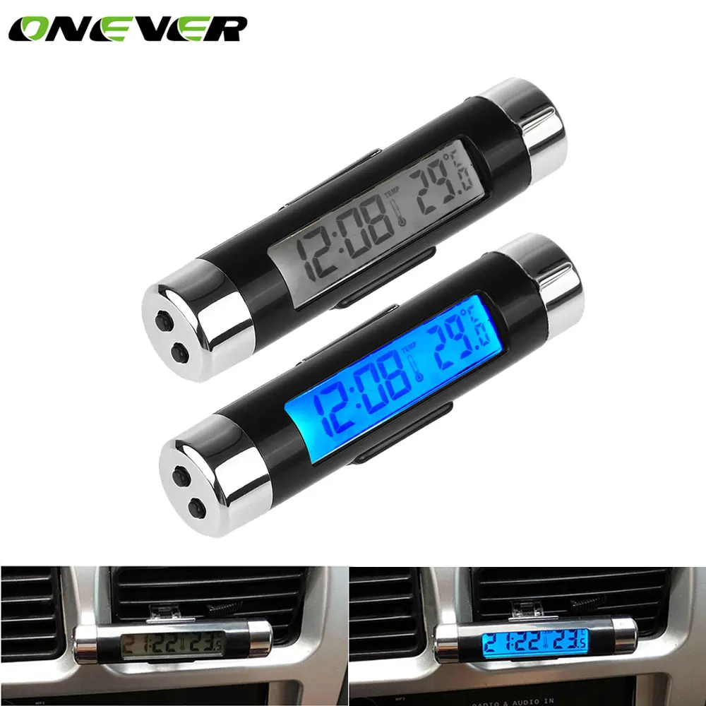 Onever Digital LCD Backlight Car Air Vent Clock Car Outlet Thermometer