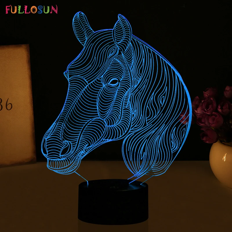 Интересные 3D иллюзия Лампа Светодиодные ночники с Mustang Лошадь Форма для стола комнаты Аксессуары
